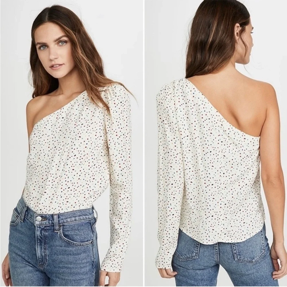 Reformation Francine One Sleeve Shoulder Top Birthday Polka Dot Size Small